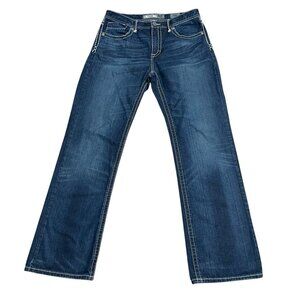 BKE BUCKLE JEANS TYLER STRAIGHT COTTON MENS 34 LONG DARK WASH CONTRAST STITCH